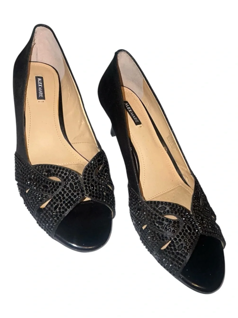Alex Marie Black Open-Toe Embellished Heels 7.5